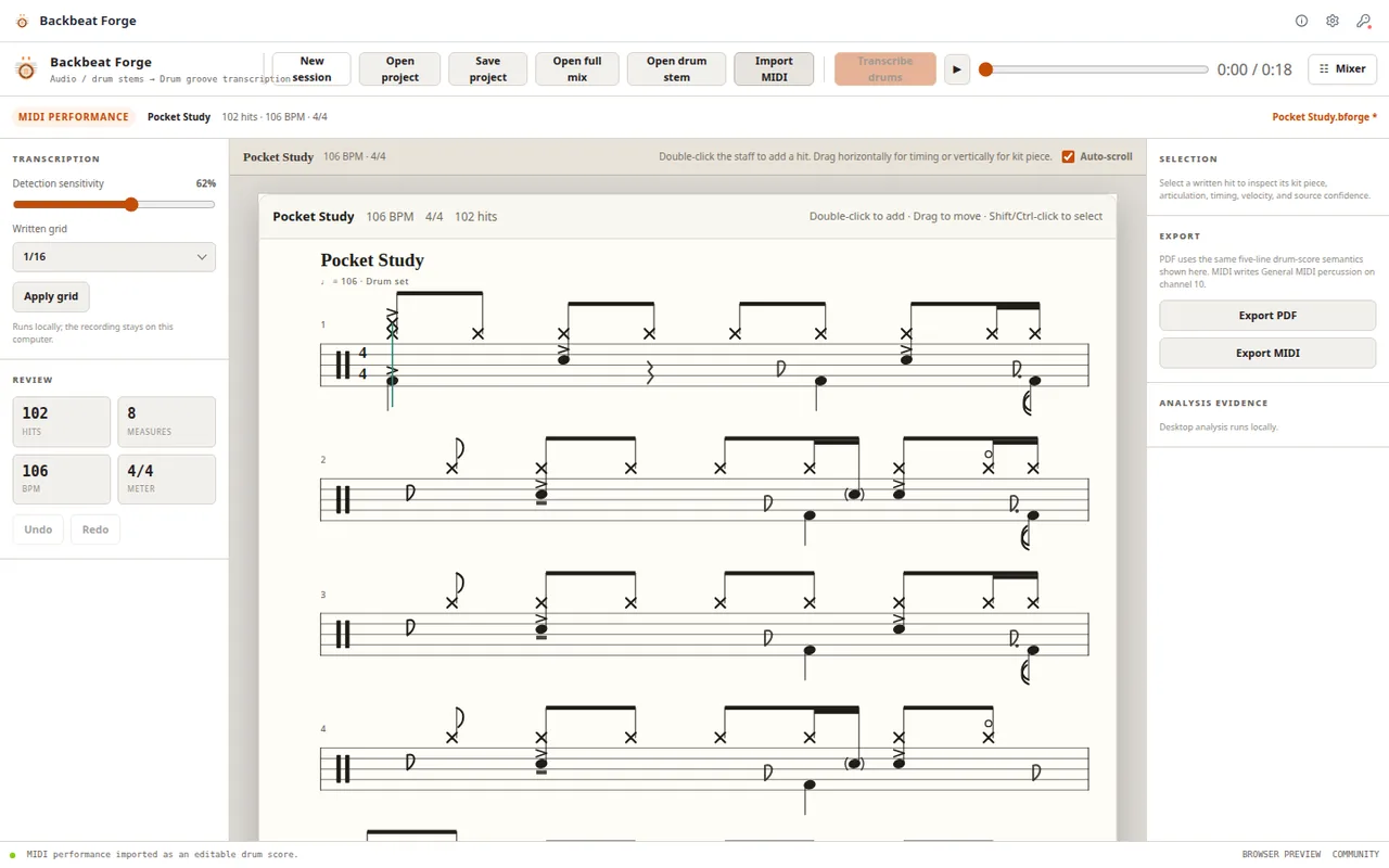 MIDI performance import