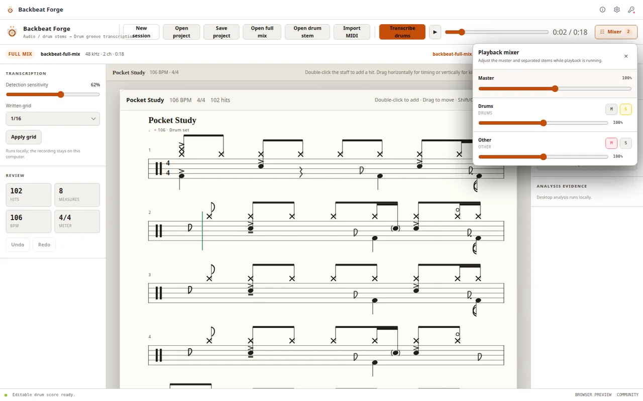Floating stem mixer during playback