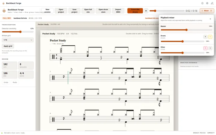 Floating stem mixer during playback