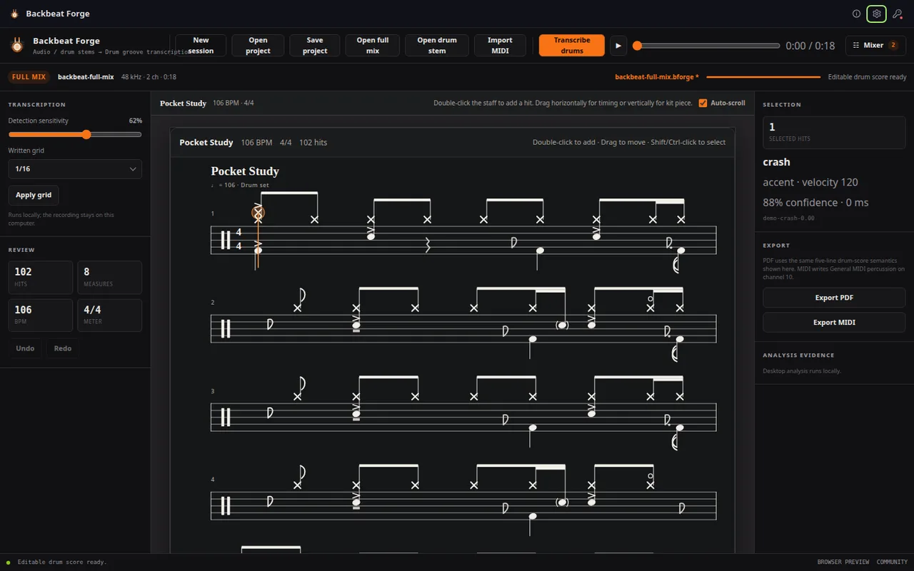 Editable five-line drum score