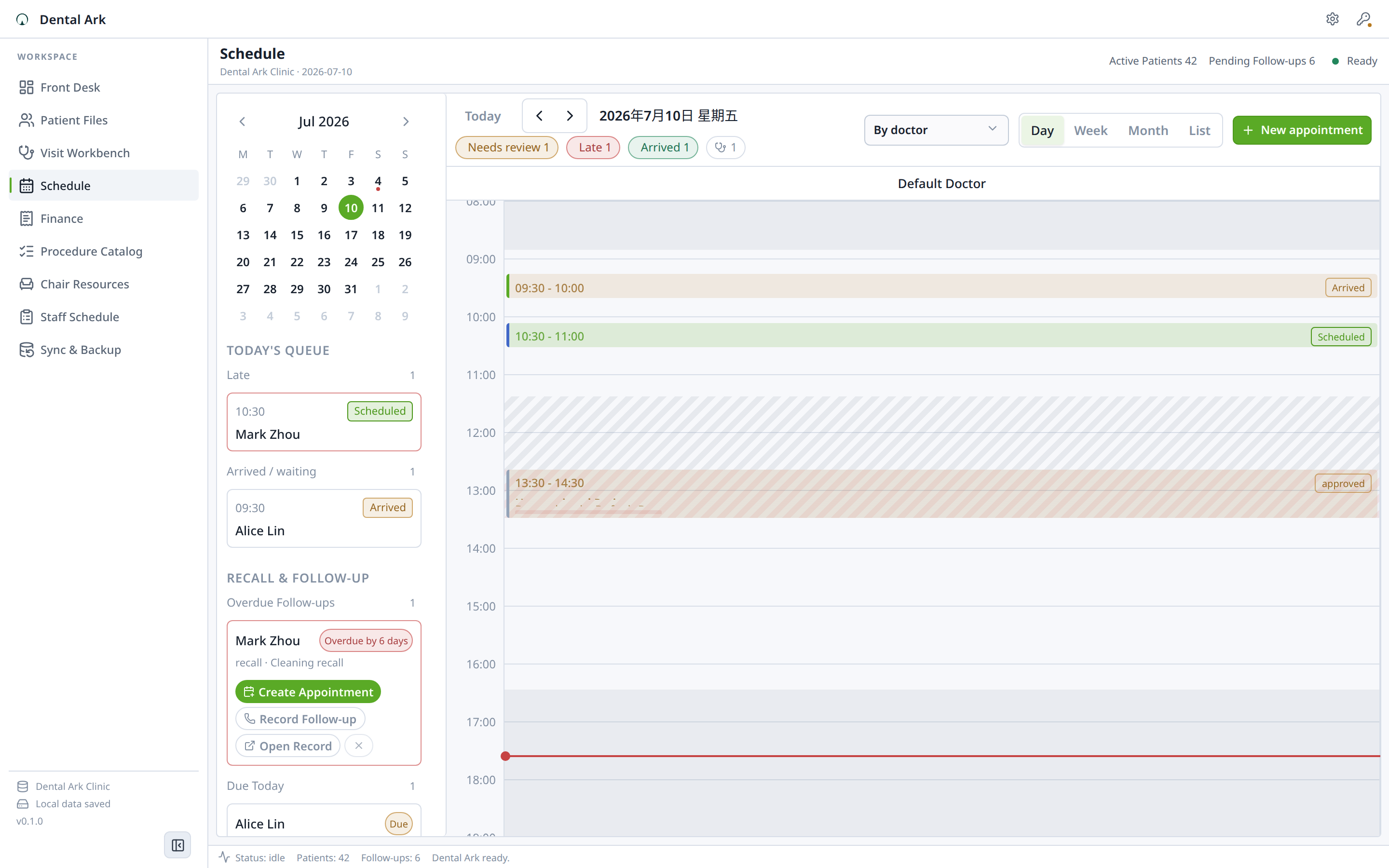 Schedule calendar — Dental Ark