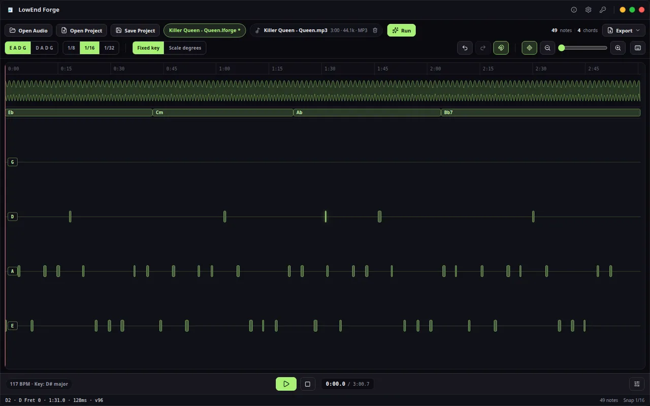Bass tab detail