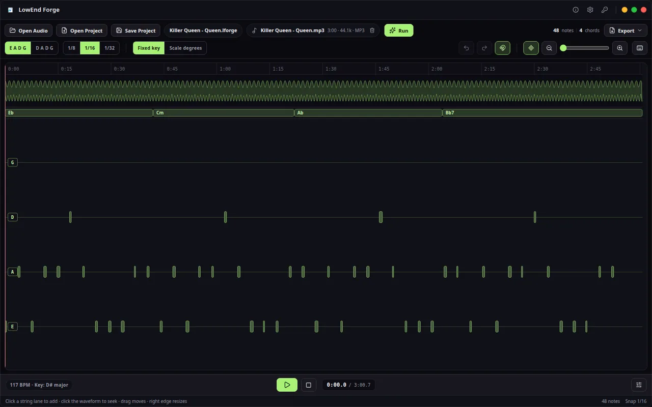 Bass transcription workbench