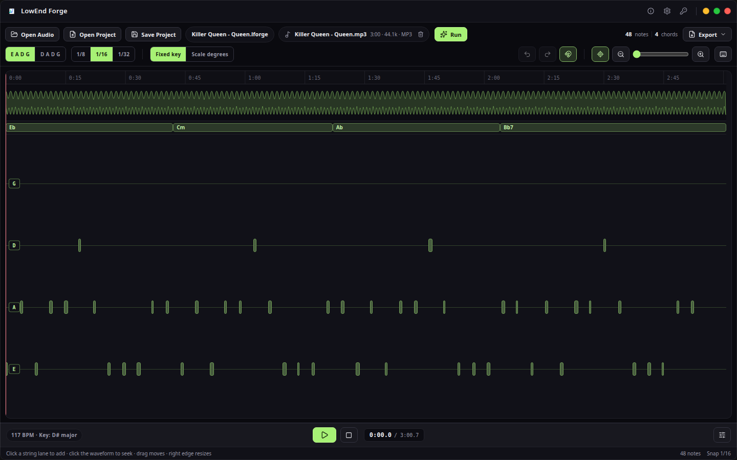 Bass transcription workbench — LowEnd Forge