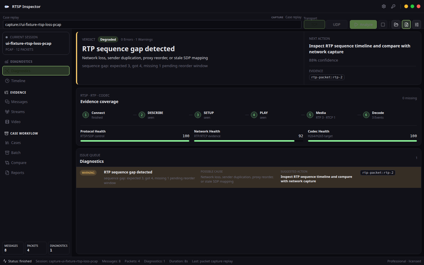 RTSP diagnostic workbench — RTSP Inspector
